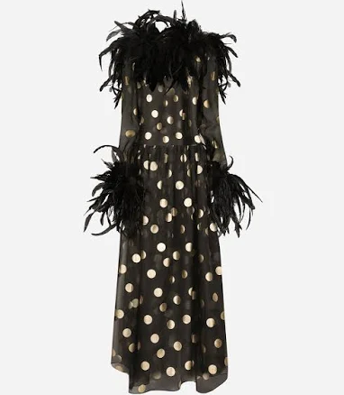 Dolce & Gabbana Long Polka-dot Silk Organza Dress With Feathered Details Woman