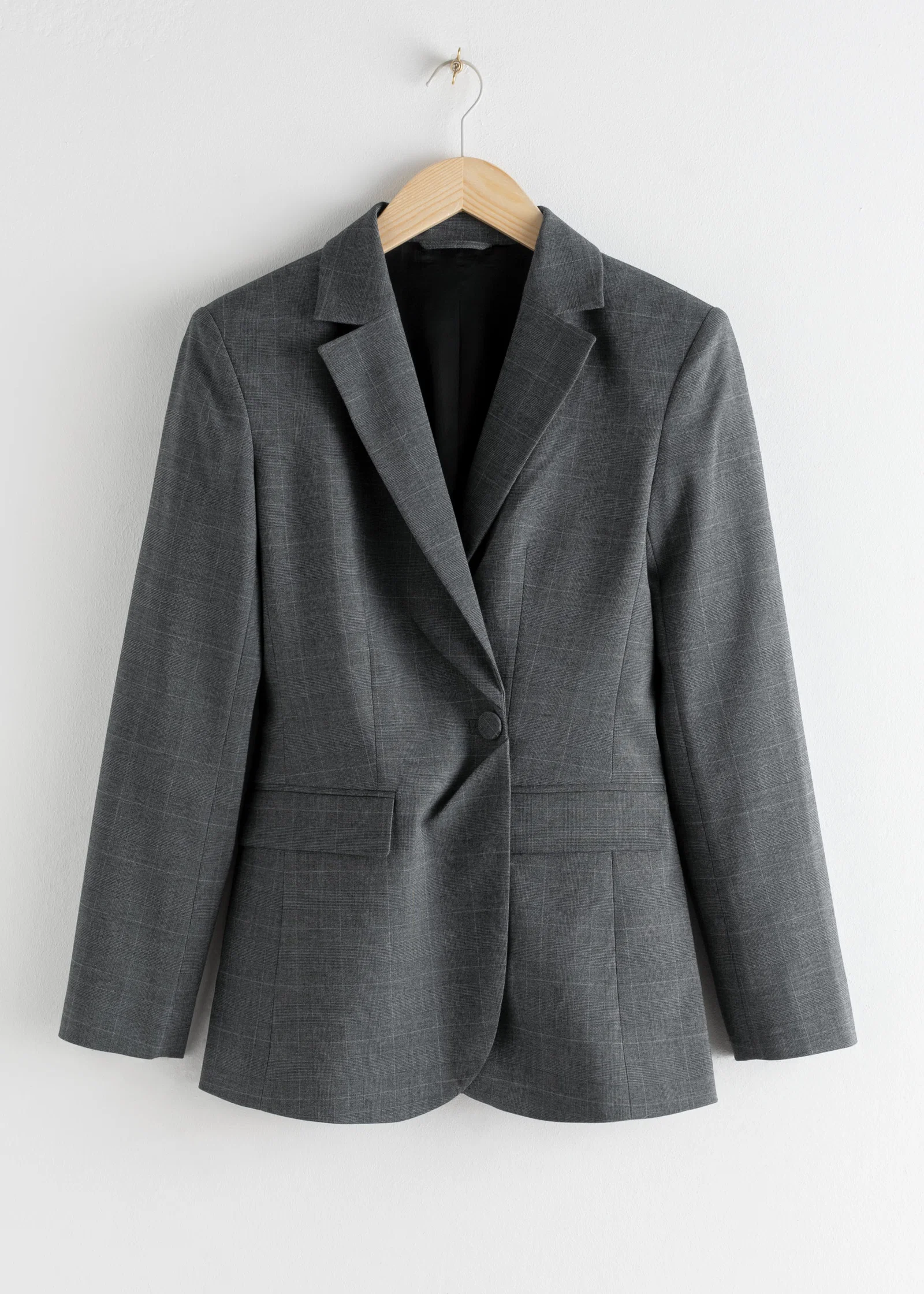 & OTHER STORIES Asymmetric Single Button Plaid Blazer