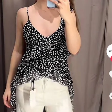 Zara Tops | Trend Zara Nwt Printed Tulle Ruffle Top Size S Firm Price No Discount | Color: Black/White | Size: S | Zarastylish's Closet