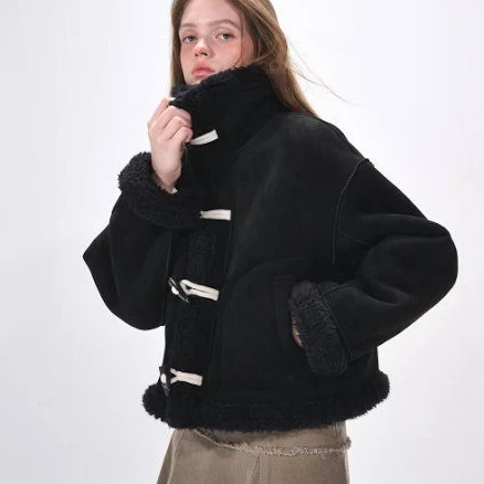 ETMON High-Neck Suede Mustang Coat