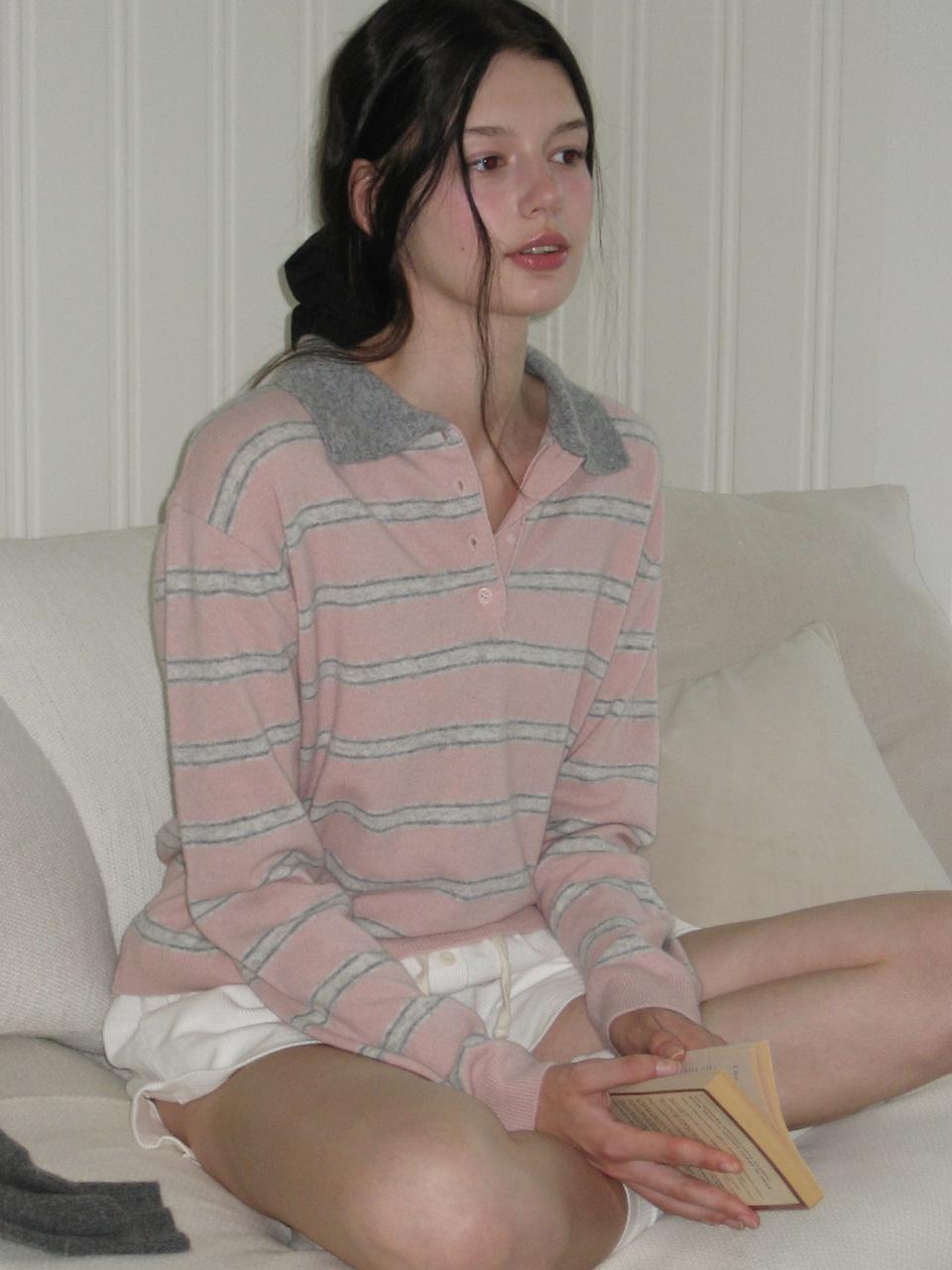 Fine Wool Stripe Collar Knit Sweater [3Colors]
