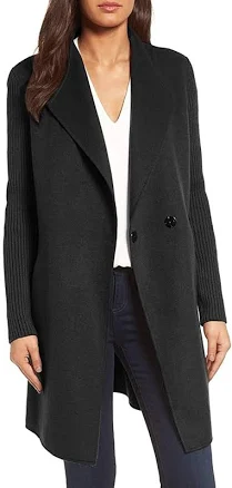 Women's Kenneth Cole Double Face Wool Rib Knit Sleeves Coat
