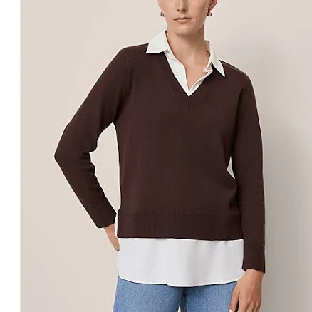 Ann Taylor Women's Layered Mix Media Sweater