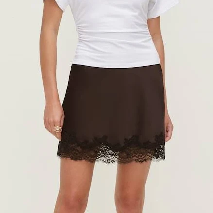 Lace Satin Mini Skirt