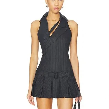 Dislocated Halterneck Blazer Dress In Blue