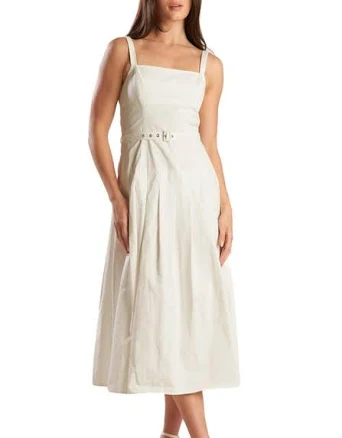 FREEMARKET Women's Square Neck Belted Cotton Midi Sundress