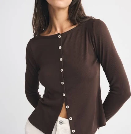 Abercrombie & Fitch Women's Long-Sleeve Slash Button-Through Top