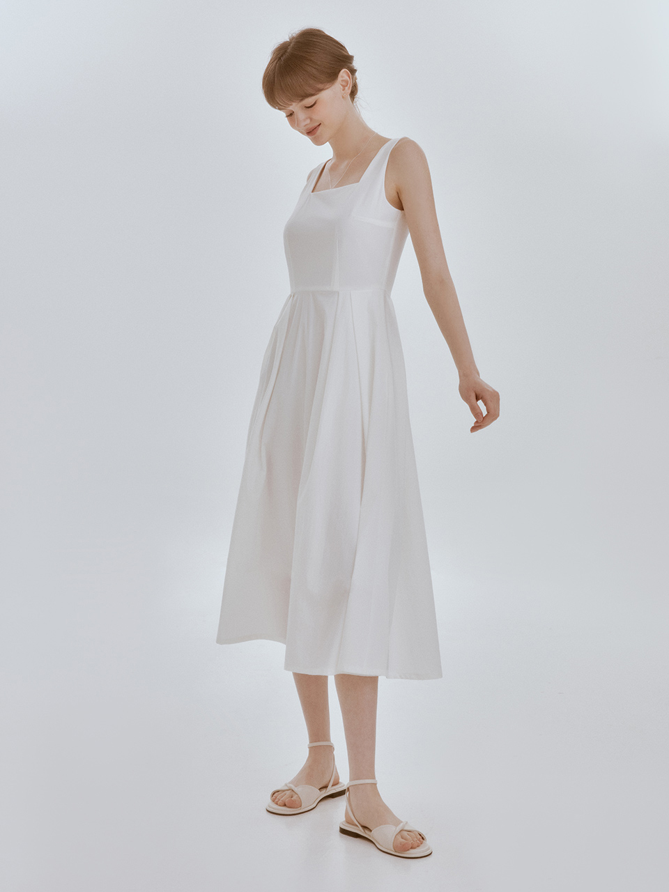 Sheer Pintuck Dress White