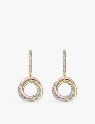 Trinity 18ct white, yellow, rose-gold and 0.47ct brilliant-cut diamond earrings