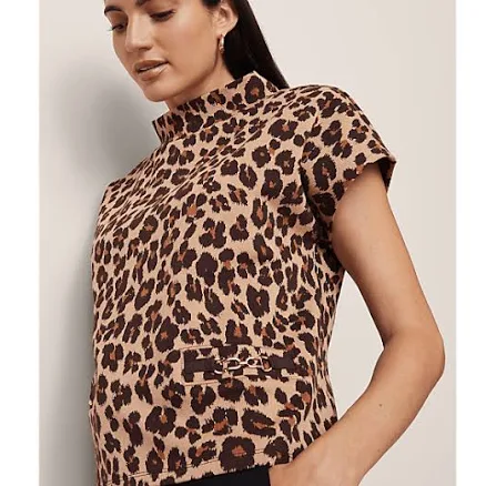 Ann Taylor Women's Animal Print Horsebit Mock Neck Top