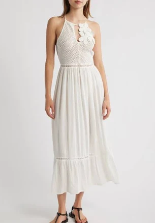 Lipsy Crochet Ruffle Hem Maxi Dress