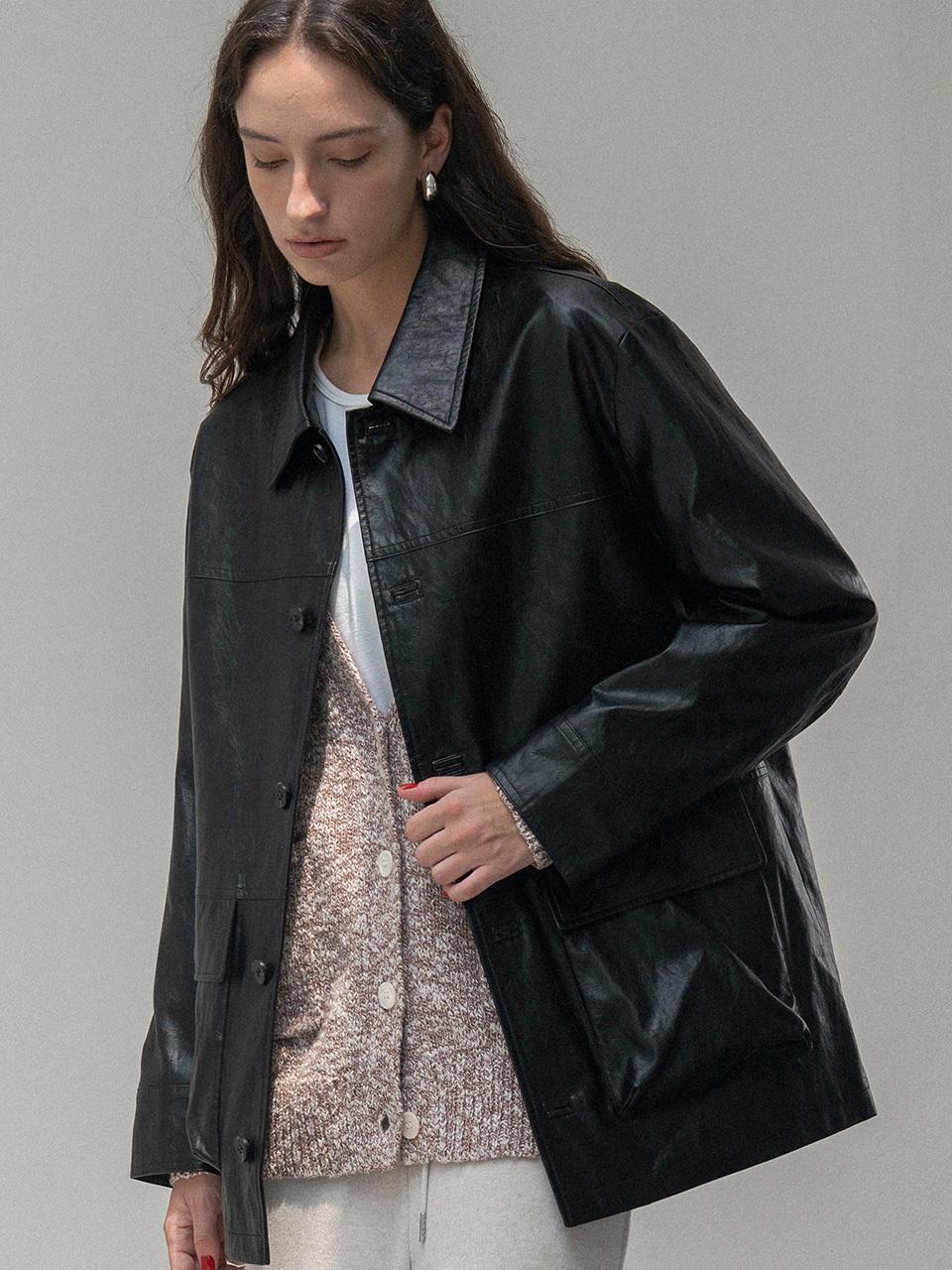 Fake Leather Work Jacket - Black