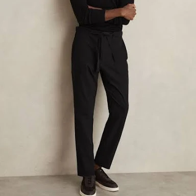 Reiss Men's Belted Technical Tapered Trousers