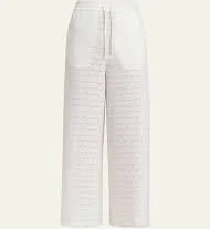 Embroidered Eyelet Cotton Drawstring Pants MILK WHITE 42