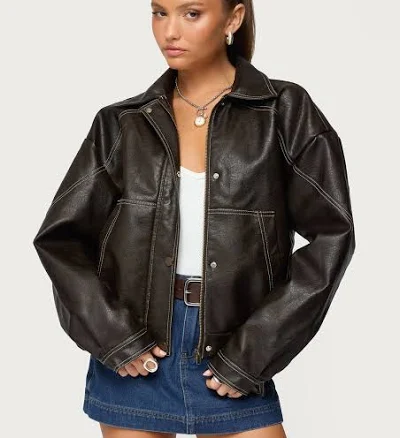 Edikted Women's Jaxson Oversized Faux Leather Bomber Jacket
