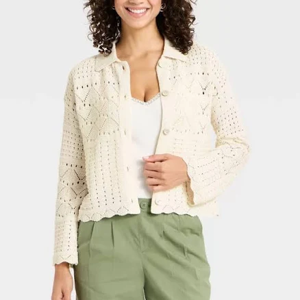 A New Day Women's Collared Crochet Cardigan