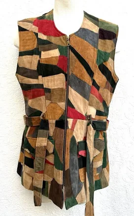 Vtg Patchwork Suede Big Daddy Color Block Patchwork Vest Hippie Retro