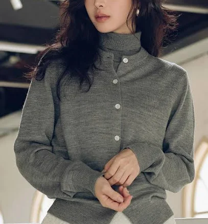 Siyazu Merino Wool Minimal Cardigan - Melange Gray by W Concept