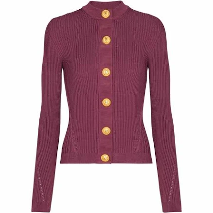 Balmain Women's Ribbed-Knit Cardigan with Buttons