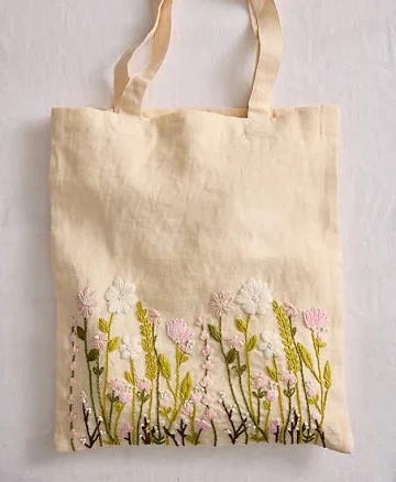 Terrain Embroidered Linen Tote Bag