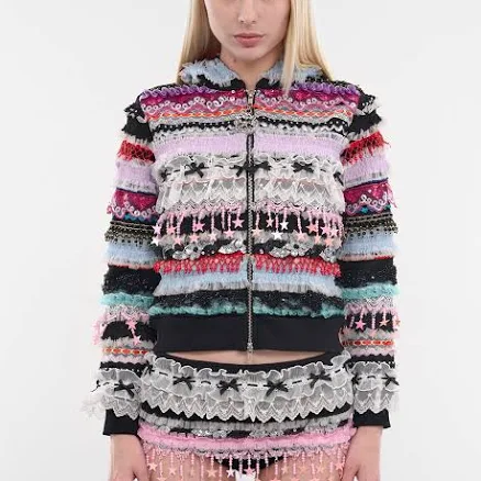 Starbrites Ruffled Patchwork Zip Hoodie