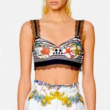 Versace Original Super Sale ! Trésor Pinstripe-print silk bralette top NWT