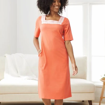 Essentials Women's Embroidered Square-Neck Dress