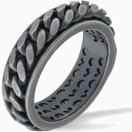 Marco Dal Maso Flaming Oxidized Silver Tongue Chain Ring
