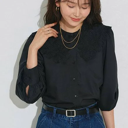 2-Way Lace Collar Blouse with Removable Collar