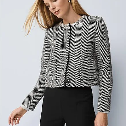 Ann Taylor Women's Embellished Herringbone Cropped Jacket