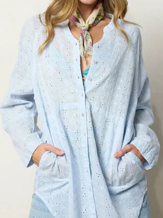 Cotton Button Down Top with Laid Back