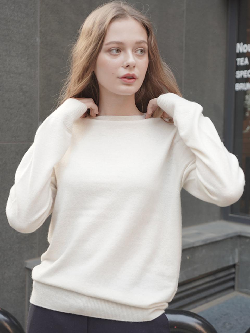Whole Garment Cashmere Round Neck Knit Sweater [2 Colors]