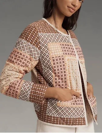 Anthropologie Jacket Women Collarless Quilted Preppy Retro Boho Small