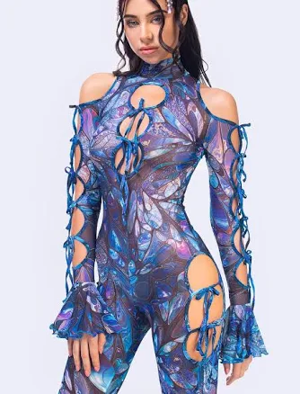 Badinka Women's Mesh Nacre Ribbon Jumpsuit