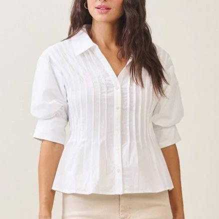 Waitlist 7” Puff Sleeve Pintuck Top