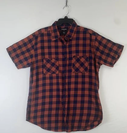 Hawk's Bay Shirt Mens Xl Orange Plaid Short Sleeve Button Up Pockets