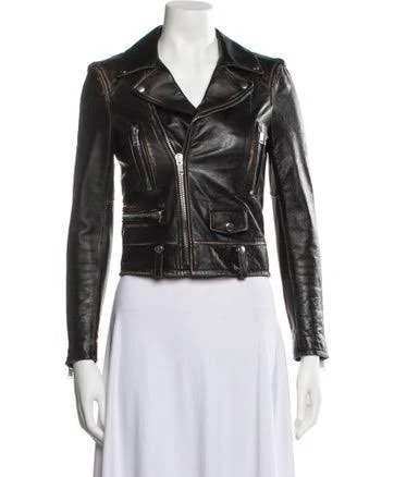Saint Laurent Leather Biker Jacket in Black, Women's US2, FR34 | XS