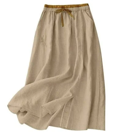Women's High Waist A-Line Flowy Cotton Linen Maxi Skirt with Drawstring