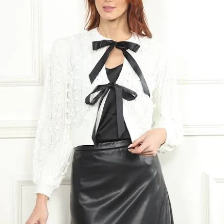 Cable Pom Pom Front Tie Cardigan