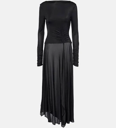 Acne Studios, Gathered asymmetric maxi dress, Women, Black, US 4, Dresses, Materialmix
