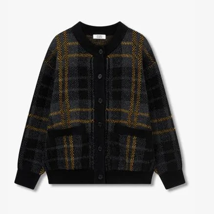 Studio Tomboy Checkered Crew-neck Cardigan