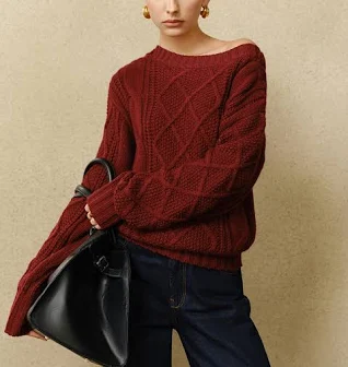 Cable-Knit Casual Crew Neck Top