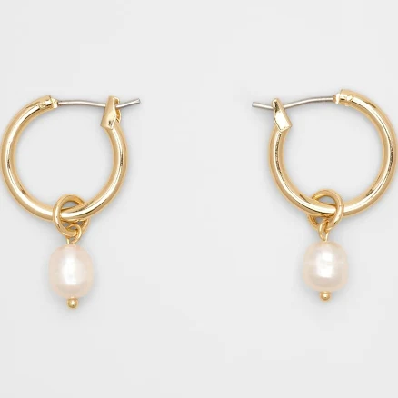 Women's Mini Hoop Pearl Drop Earrings Gold Regular Size One Size