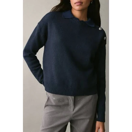 MANGO Teenage Girl Button Shoulder Crewneck Sweater