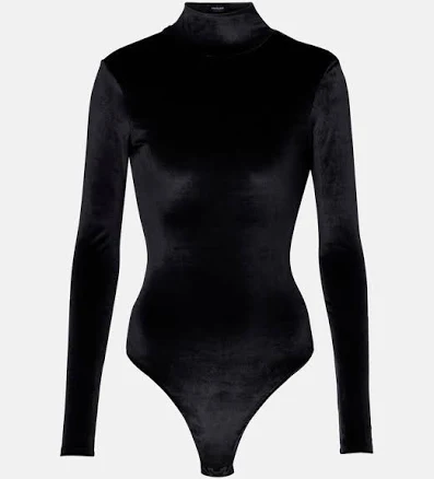 Mugler, Turtleneck velvet bodysuit, Women, Black, US 2, Tops, Materialmix