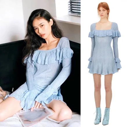Self-portrait Lurex Knit Tunic Light Blue