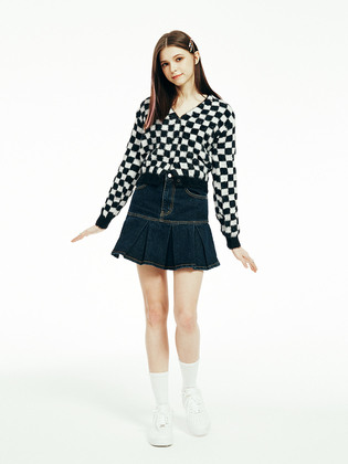 Blue Denim Pleated Skirt
