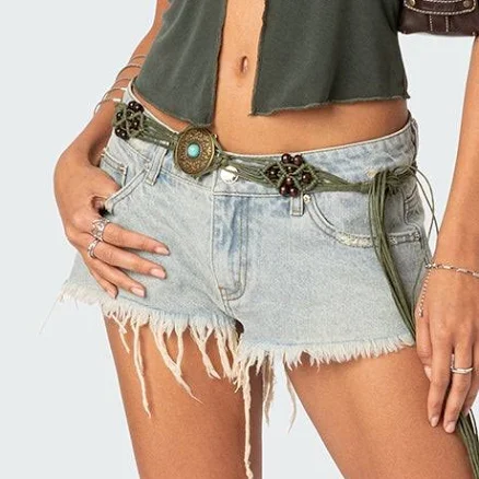 Edikted Frayed Vintage Washed Denim Shorts