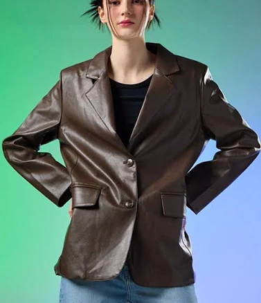 KOLEAT Women's Overfit Soft Leather Blazer