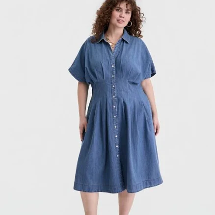 On 34th Women's Trendy Plus Size Denim Pleated Shirtdress